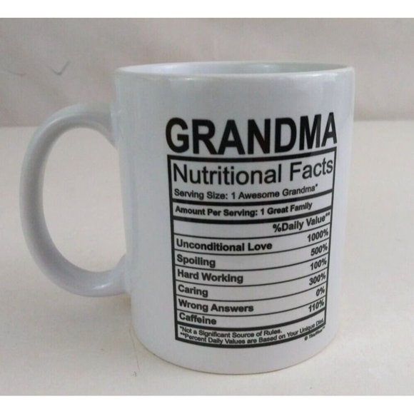 ThisWear Grandma Nutritional Facts White & Black 3.75" Coffee Cup Mug - Picture 3 of 6